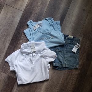Girls nwt pair of shorts, tank, collard shirt